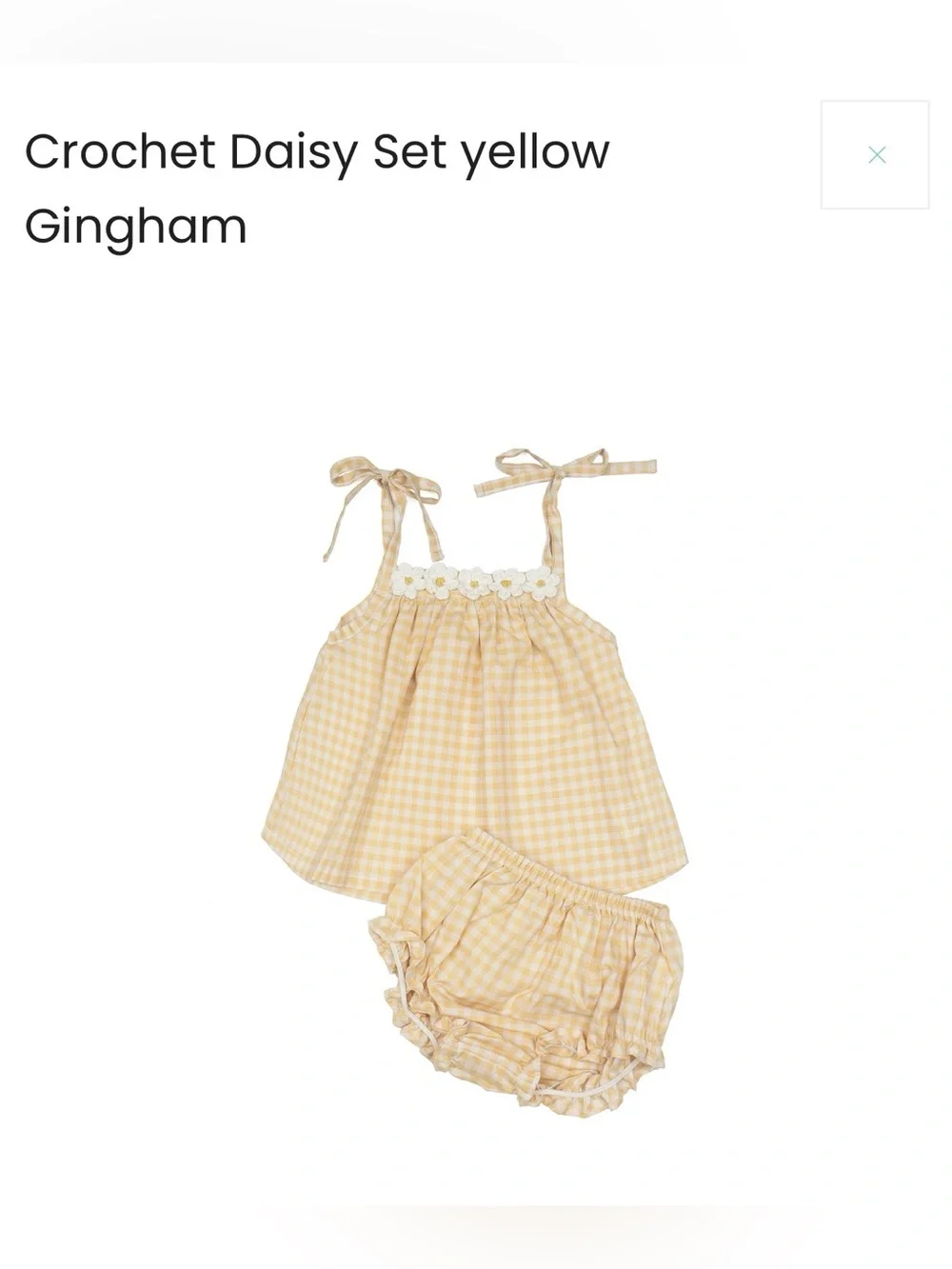 Yellow Gingham Daisy-Trim Tie-Strap Dress & Bloomers Set